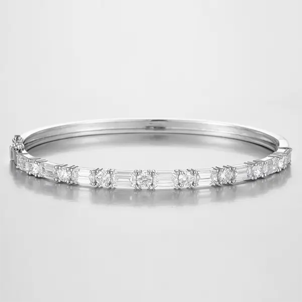 Half Eternity Round Emerald Cut Bangle Bracelet