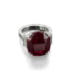 lab created ruby ring cushion cut art deco 1
