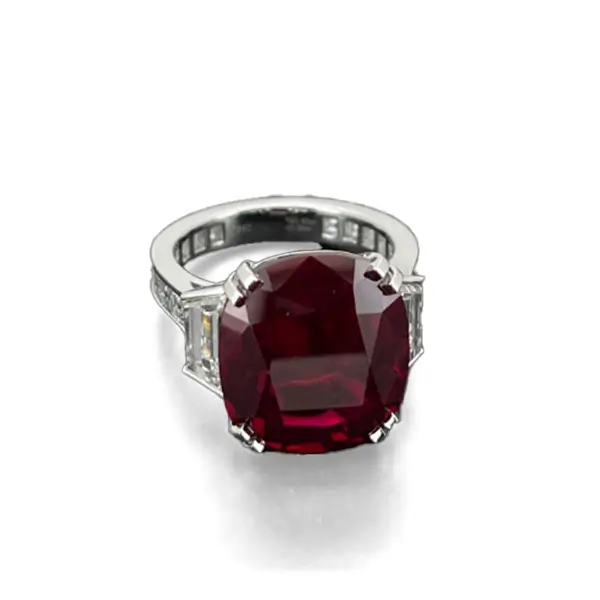 lab created ruby ring cushion cut art deco 1