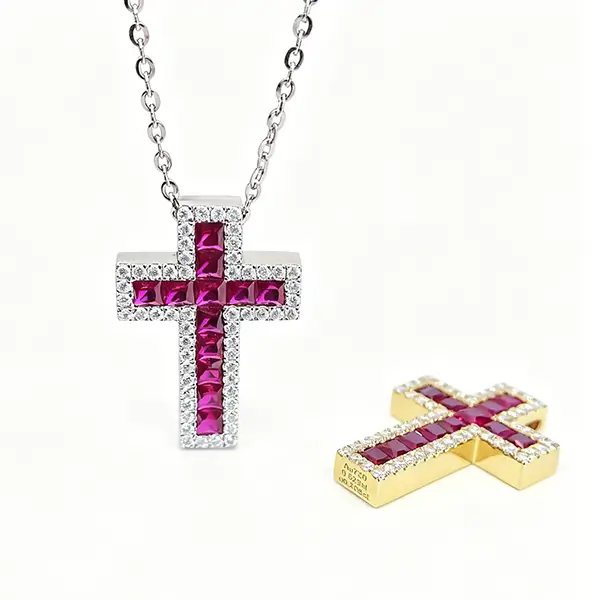 lab grown ruby necklaces cross gold 1