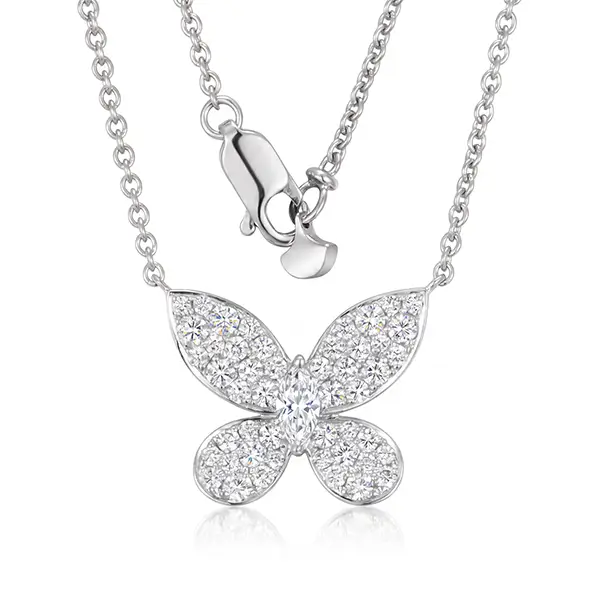 18k White Gold Diamond Butterfly Necklace 1