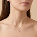18K Gold Cross Necklace​ Bezel Bubble thumbnail
