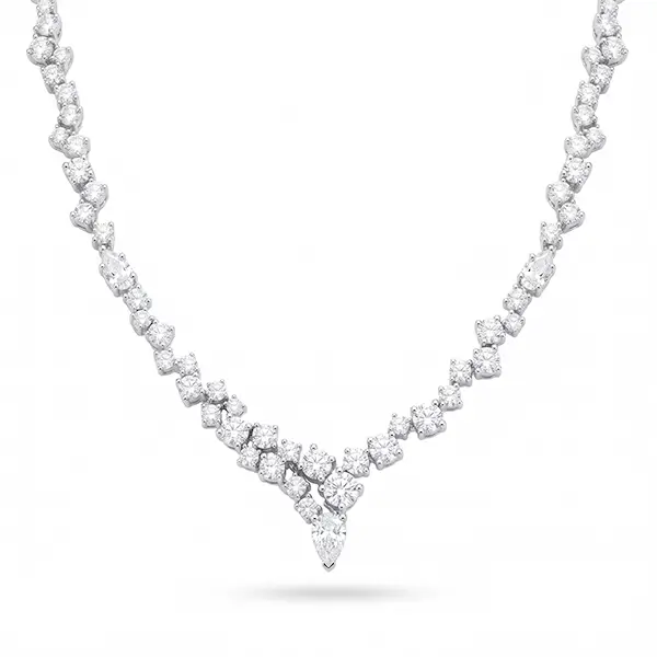 Lab Diamond Cluster Tennis Necklace 18K Gold 2 Lab Diamond Cluster Tennis Necklace 18K Gold 2