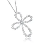 Lab Diamond Flower Cross Pendant 14K 3
