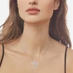 Lab Diamond Flower Cross Pendant 14K 4