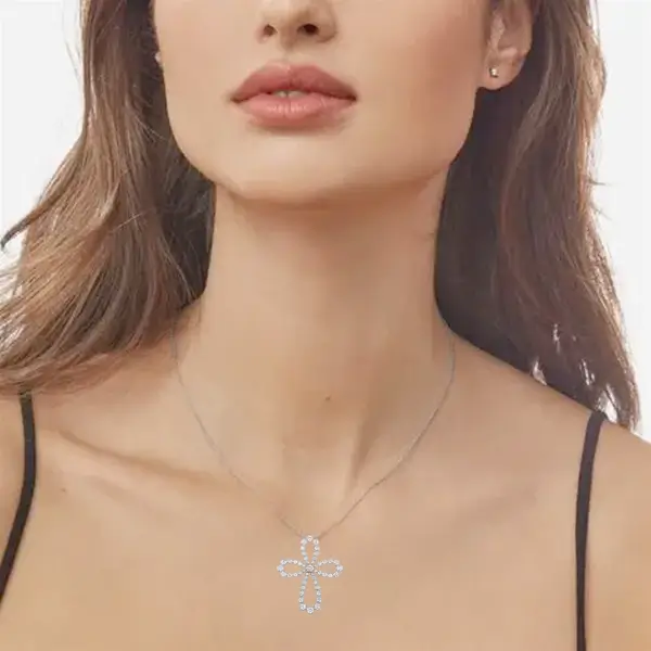 Lab Diamond Flower Cross Pendant 14K 4 Lab Diamond Flower Cross Pendant 14K 4