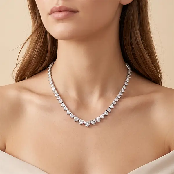 Lab Diamond Heart Tennis Necklace 14K Gold 3 Lab Diamond Heart Tennis Necklace 14K Gold 3