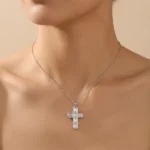 Lab Grown Diamond Cross Necklace Emerald​ 10K 3