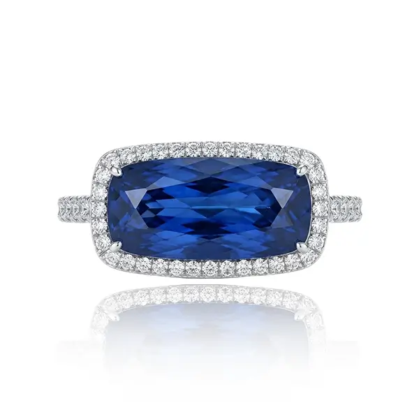 Mens Elongated Cushion Lab Sapphire Ring 10K 1