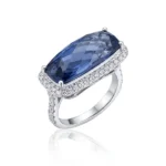 Mens Elongated Cushion Lab Sapphire Ring 10K 2