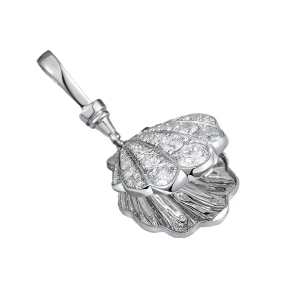 Scallop Shell Pendant Lab Diamond 14K Gold 2 Scallop Shell Pendant Lab Diamond 14K Gold 2