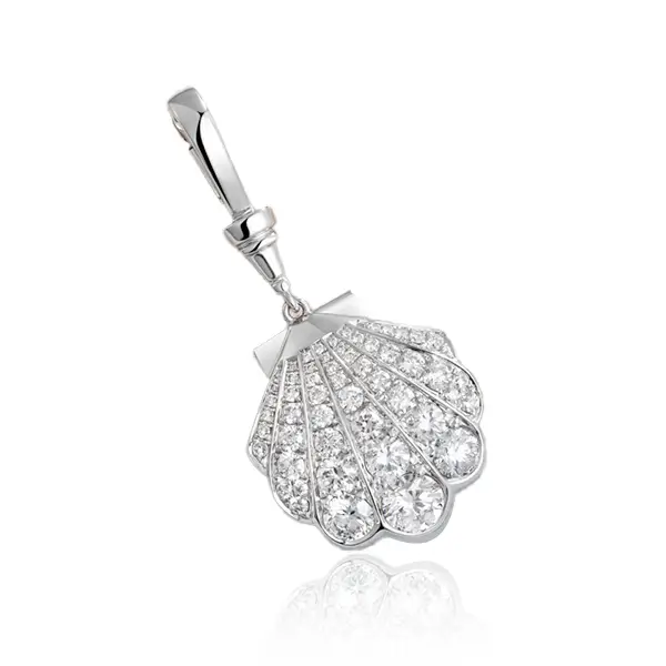 Scallop Shell Pendant Lab Diamond 14K Gold 3 Scallop Shell Pendant Lab Diamond 14K Gold 3