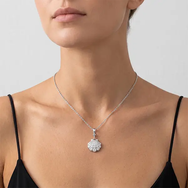 Scallop Shell Pendant Lab Diamond 14K Gold 4 Scallop Shell Pendant Lab Diamond 14K Gold 4