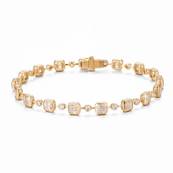 asscher cut diamond tennis bracelet 14k yellow gold 1