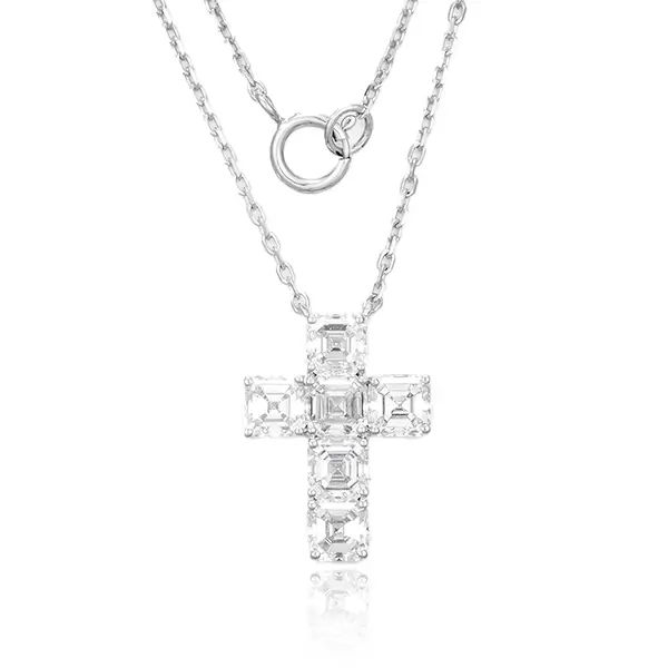 lab grown diamond cross necklace white gold​ asscher 1