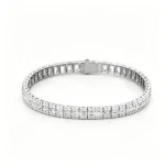 White Gold Lab Diamond Tennis Bracelet​ Emerald Three Tier thumbnail