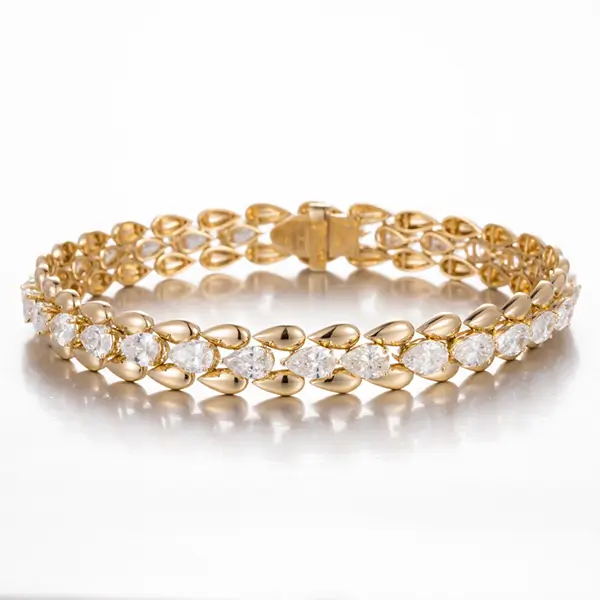 14K Gold Hinged Bracelet Lab Diamond Pear