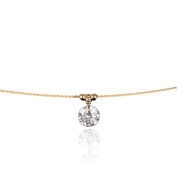 18K Gold Wire Collar Necklace Solitaire 1