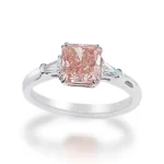 Lab Created Pink Diamond Ring Three Stone thumbnail