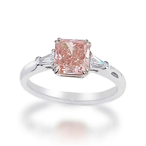Lab Created Pink Diamond Ring Three Stone Lab Created Pink Diamond Ring Three Stone