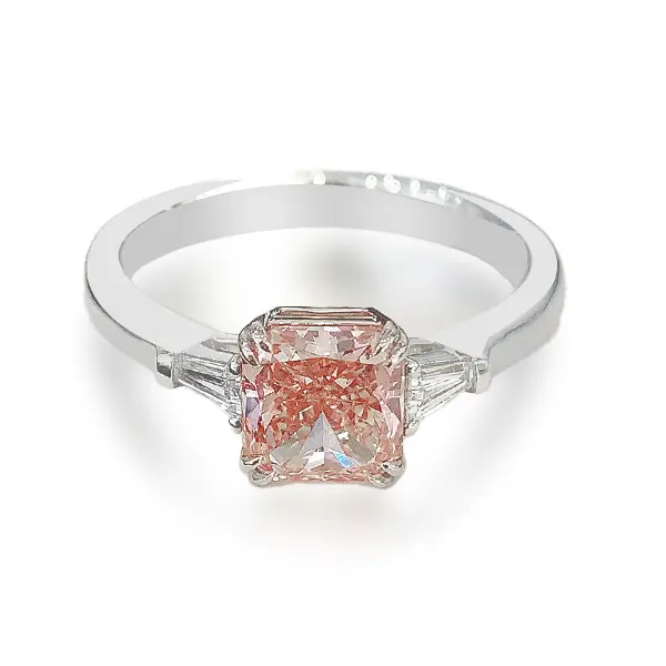 Lab Created Pink Diamond Ring Three Stone 2