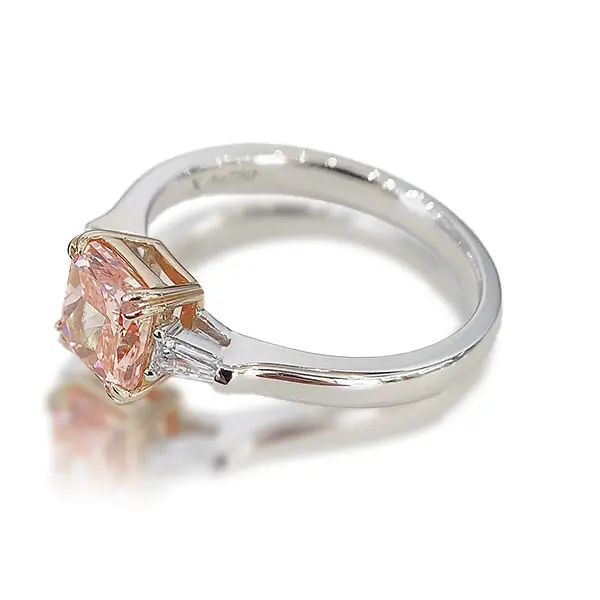 Lab Created Pink Diamond Ring Three Stone Lab Created Pink Diamond Ring Three Stone