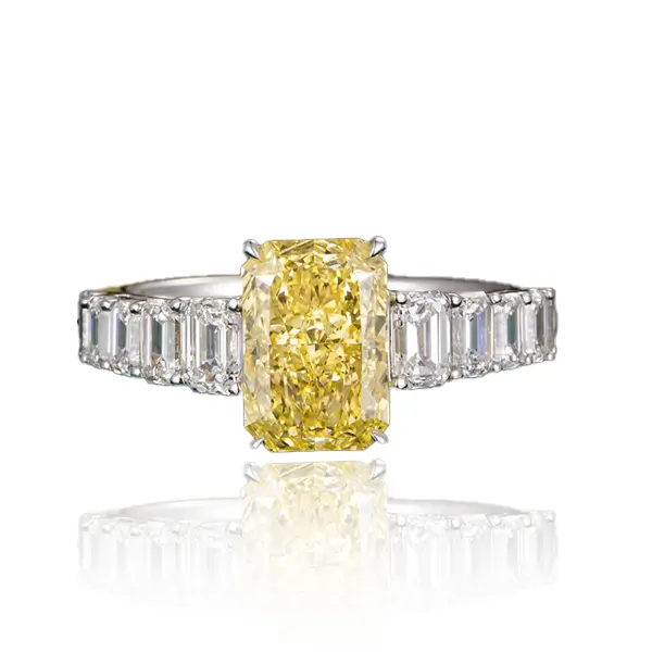 Lab Created Yellow Diamond Ring Radiant Emerald 3 Lab Created Yellow Diamond Ring Radiant Emerald 3