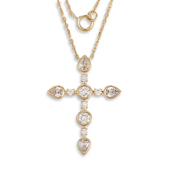 Lab Diamond Cross Necklace Bezel Station
