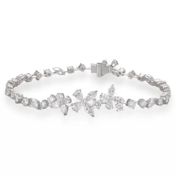 Lab Diamond Flower Bracelet 14k White Gold