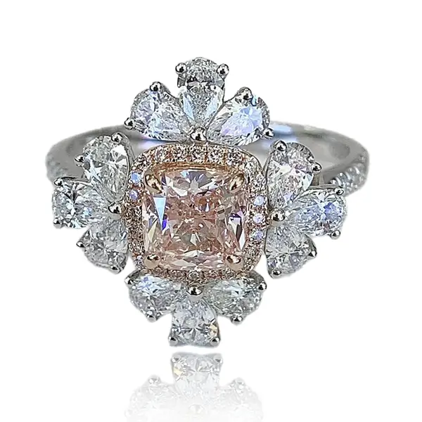 Lab Pink Diamond Engagement Ring Floral