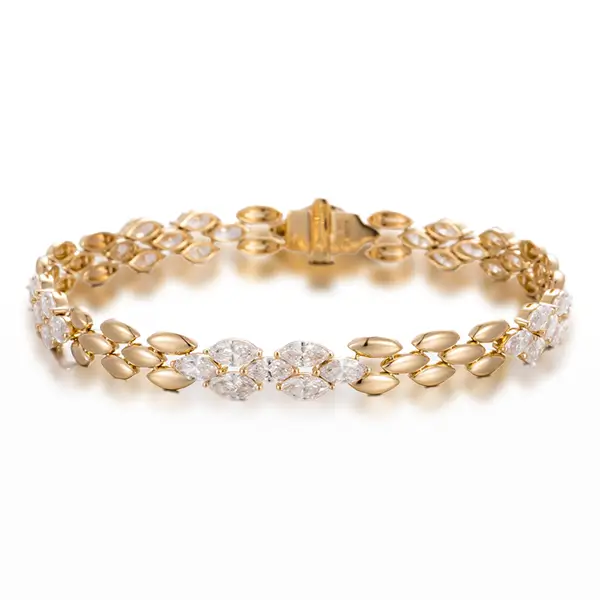 Marquise Lab Diamond Bracelet Alternating 14K