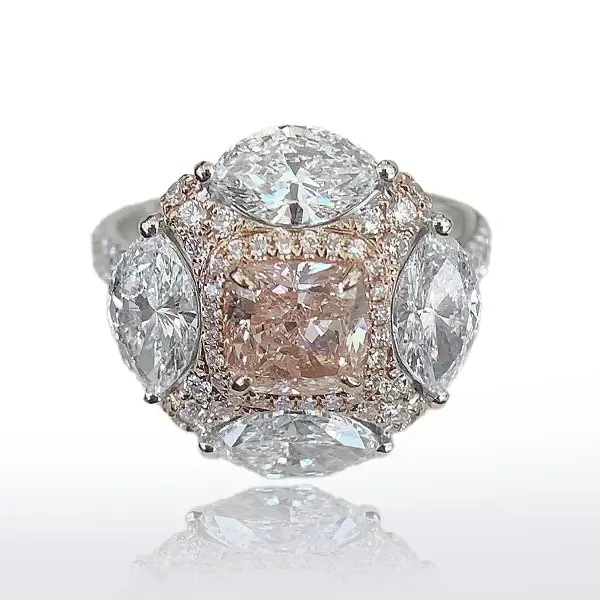 Pink Diamond Ring Lab Grown​ Cushion Marquise 1