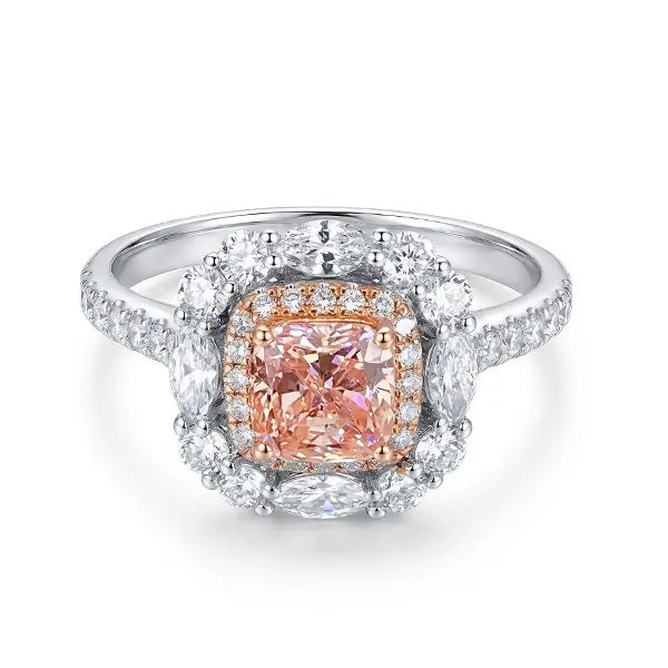 Pink Lab Diamond Ring Two Color Halo 1