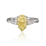 Three Stone Pear Yellow Lab Diamond Ring 1