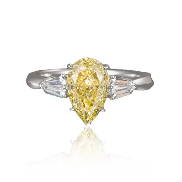 Three Stone Pear Yellow Lab Diamond Ring 1 Three Stone Pear Yellow Lab Diamond Ring 1