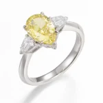 Three Stone Pear Yellow Lab Diamond Ring