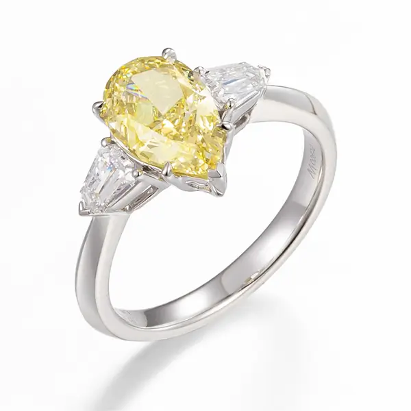 Three Stone Pear Yellow Lab Diamond Ring Three Stone Pear Yellow Lab Diamond Ring