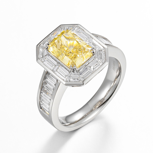 Yellow Lab Diamond Halo Ring Octagonal