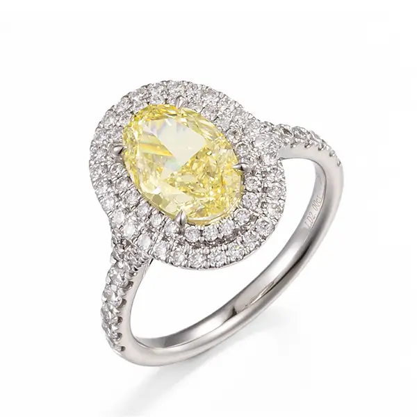 Yellow Lab Grown Halo Diamond Ring Oval