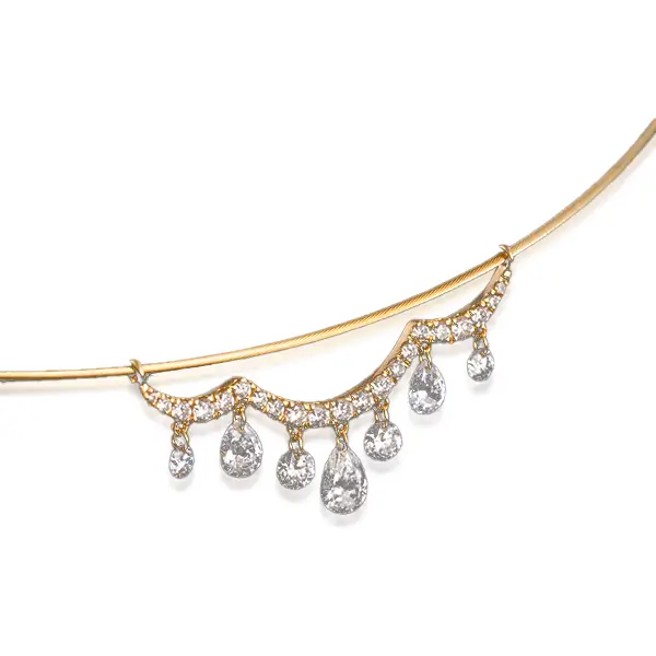 18K Gold Wire Collar Necklace Wave Dangle
