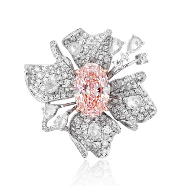 Floral Lab Created Diamond Ring Pink Oval