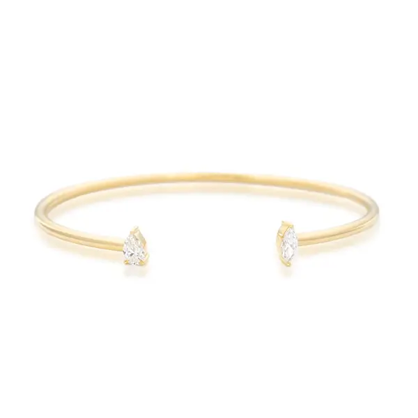 Gold Open Cuff Bangle Lab Diamond 18K