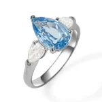 Lab Created Blue Diamond Ring​ Three-Stone 2
