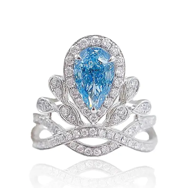 Lab Diamond Ring Crown​ Blue Pear