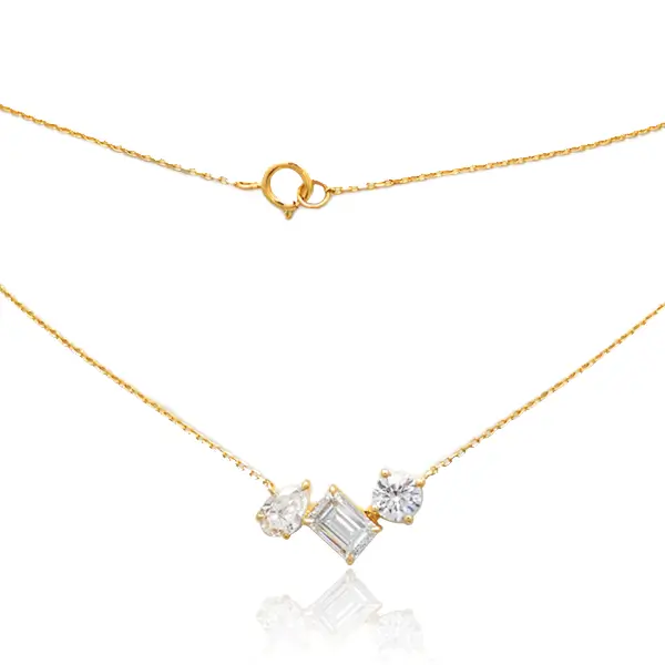 Lab Diamond Three-Stone Necklace Asymmetrical