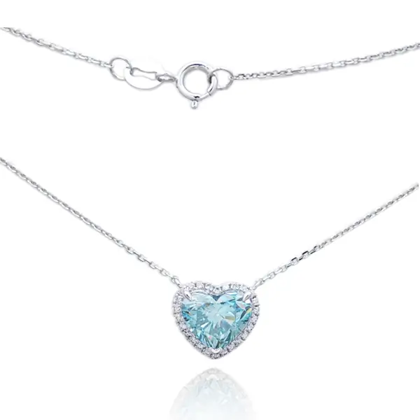 Lab Grown Blue Diamond Necklace Heart