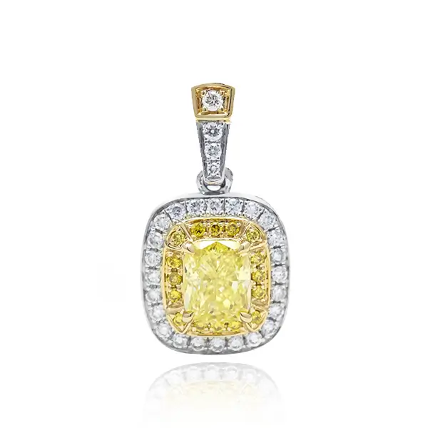 Lab Grown Yellow Diamond Pendant Halo