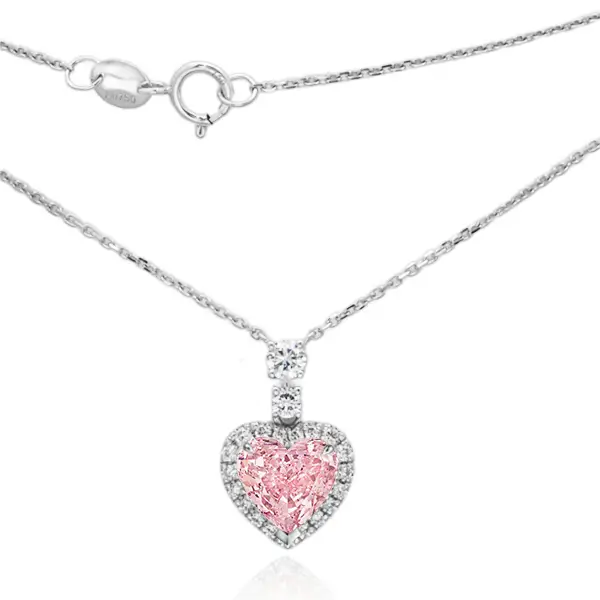 Pink Lab Diamond Necklace Heart